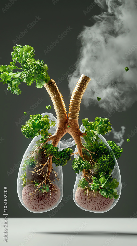 Poster exploring the connection between lungs and nature a visual representation of healthy breathing and g