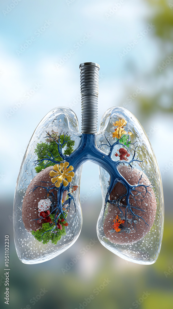 Poster exploring the intricate connection between lungs nature and health a unique visual representation