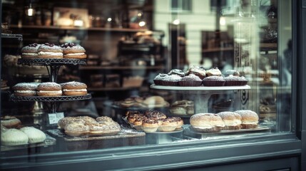 Pastries in Bakery Window with Natural Lighting