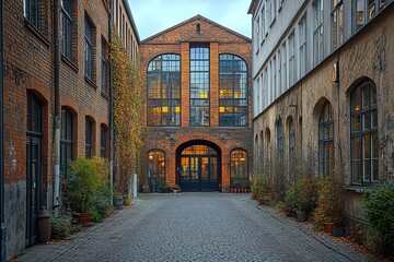 Cobblestone Alleyway Leads to Historic Building