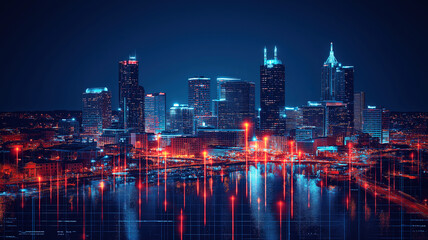 Fototapeta premium Dynamic fusion of Nashville's illuminated skyline and forex trading concepts in a night panorama