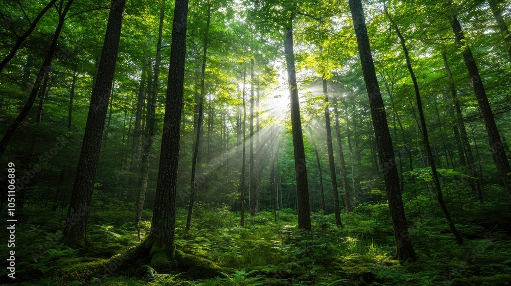 Poster Sunlight Through the Trees in a Lush Forest