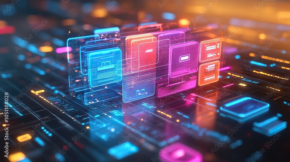 Aufkleber illustration demonstrates file sharing and digital document transfer with folders and icons.image