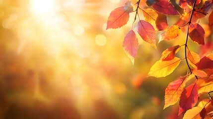 Fototapeta premium Autumn leaves in sunlight. Natural autumn background