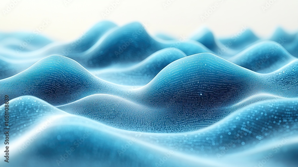 Poster turquoise blue wave pattern on light background, representing futuristic digital dat structures, per