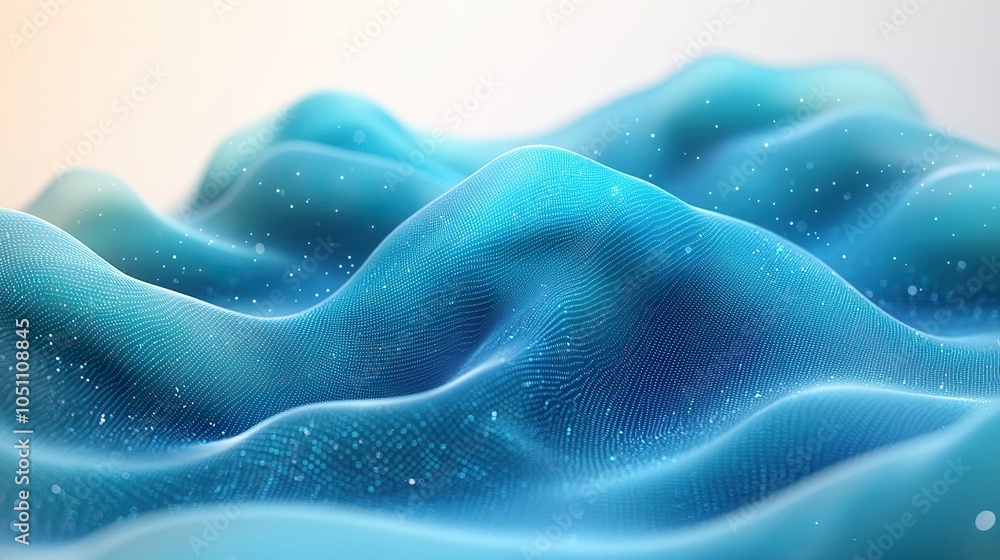 Poster turquoise blue wave pattern on light background, representing futuristic digital dat structures, per