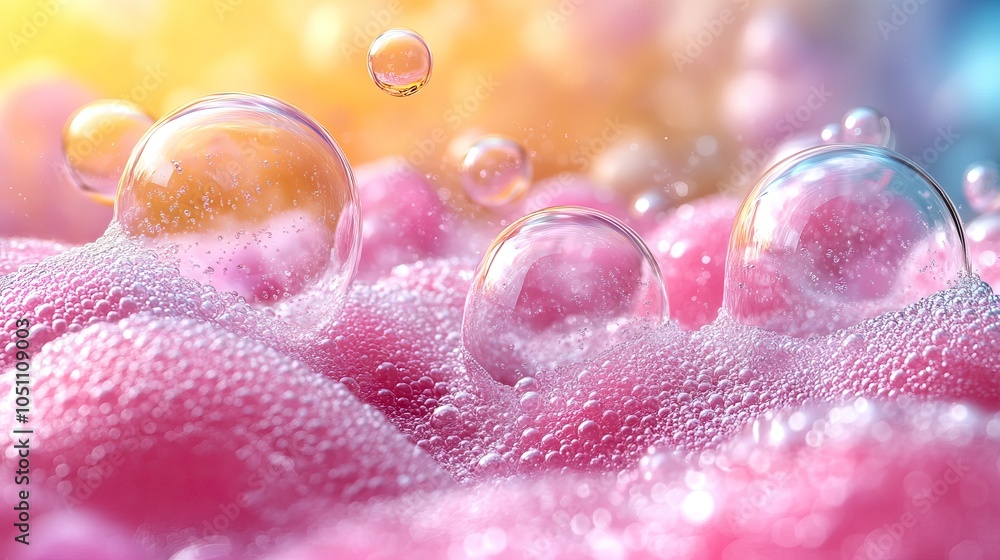 Poster vector file demonstrates detergent bubbles effectively removing dirt and germs from fabric fibers.stock photo