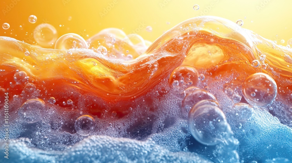 Poster vector file demonstrates detergent bubbles effectively removing dirt and germs from fabric fibers.il