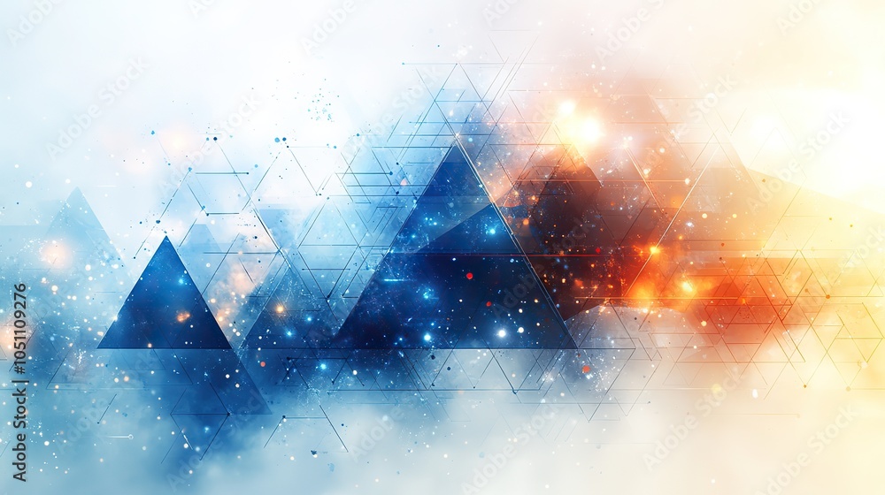 Aufkleber background design for an information technology company featuring blue triangles and geometric shape