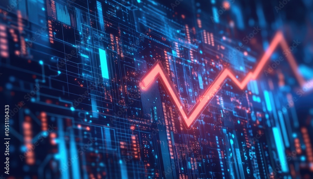 Poster digital data network with red and blue glowing lines, futuristic design