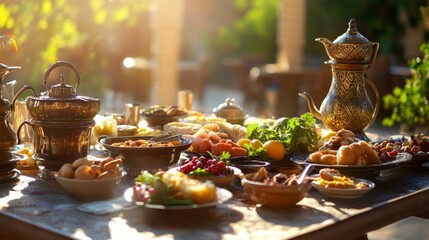 Fototapeta premium Eastern Breakfast Foods in Artistic Cultural Setting