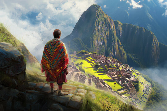 Proud Inca Chasqui Runner in a Colorful Tunic Standing with Determination and Agility