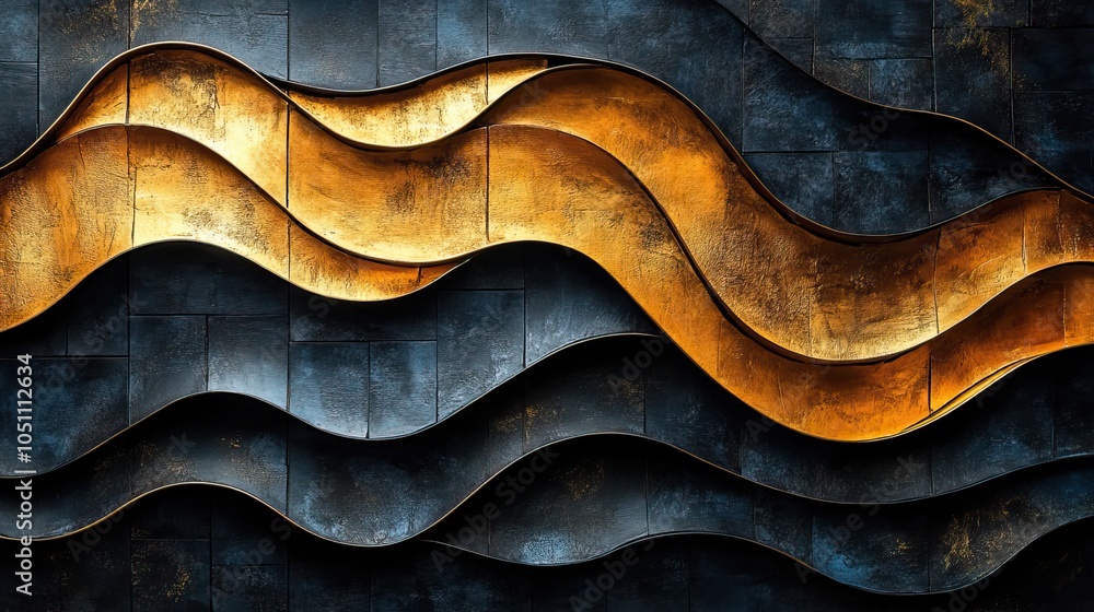 Aufkleber black background with golden lines forming an abstract geometric pattern with dark blue palette.image