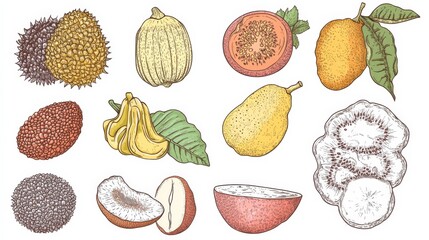 Fresh Fruit Vector Illustration on White Background