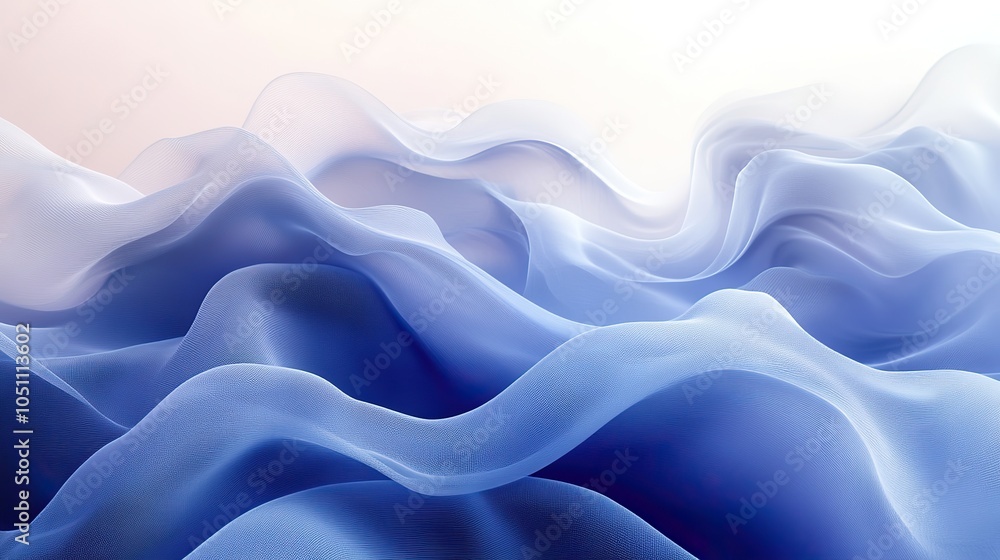 Poster blue and white abstract background with copy space, featuring light gradient and curved lines for mo