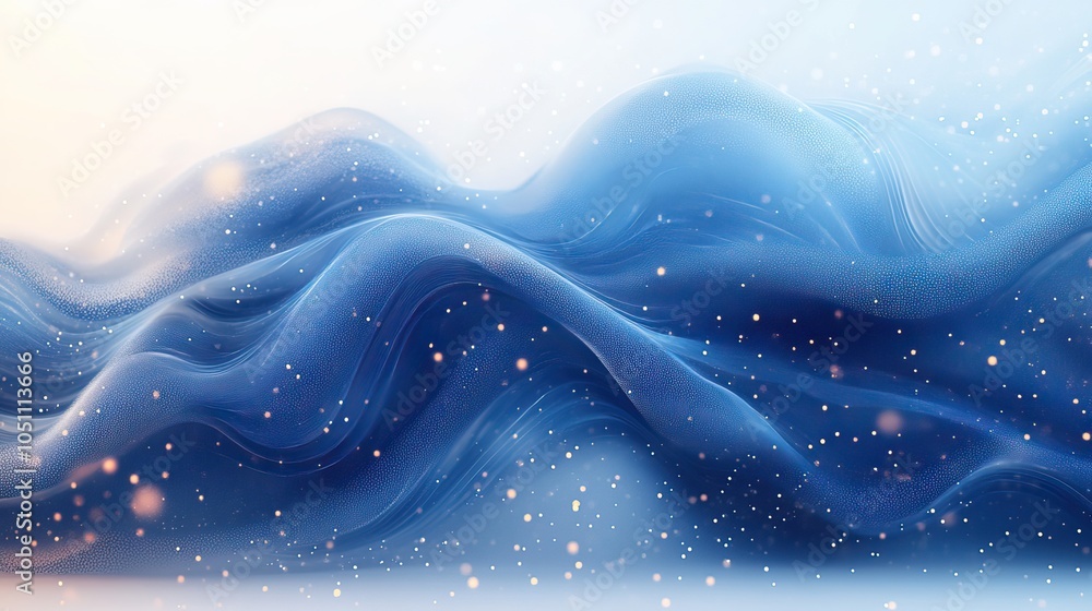 Aufkleber blue and white background with wave-like elements, dots, and lines, creating gradient effect.