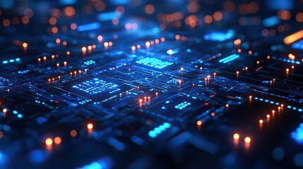 Obraz premium blue background with digital technology elements, symbolizing dat science and artificial intelligence with glowing effects.illustration