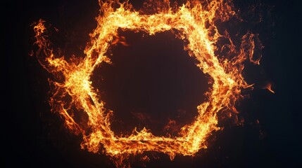 Burning fire frame in the shape of a pentagon generative ai