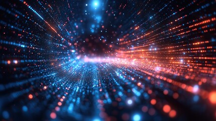 Fototapeta premium blurred blue background with glowing dots and horizontal lines, showcasing digital design for technology.image