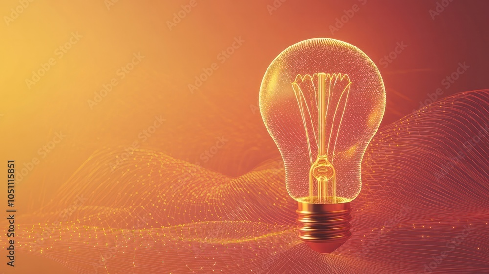Poster a visually striking image of a light bulb surrounded by swirling lines and dots in a gradient of war