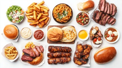 Delicious American Diner Food on White Background