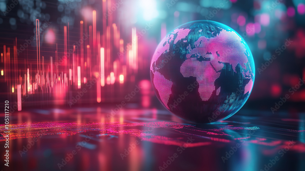 Aufkleber visualizing macroeconomics with interactive graph histogram and globe for economic analysis