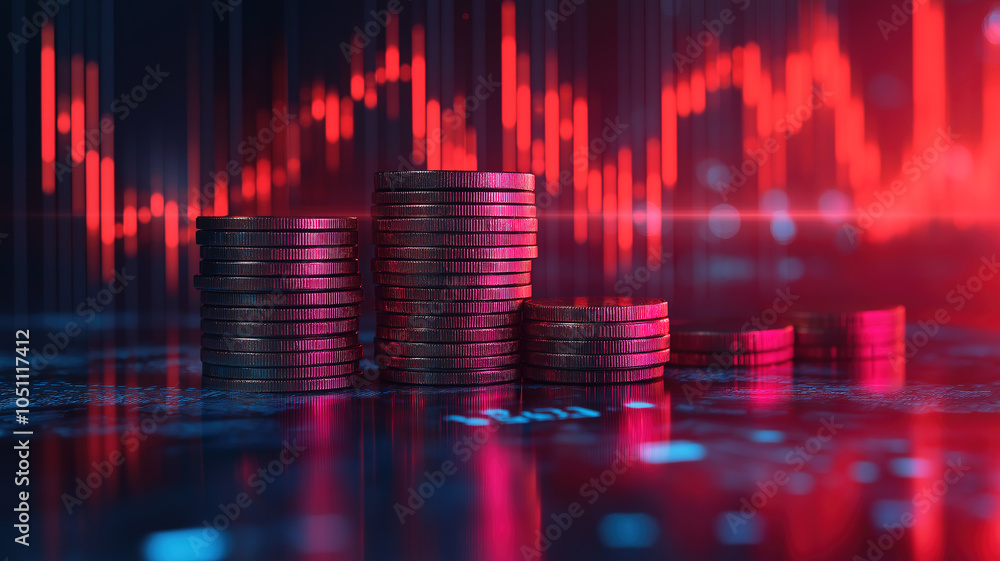 Aufkleber visualizing financial investment with a backdrop of money coins and trading graph dynamics