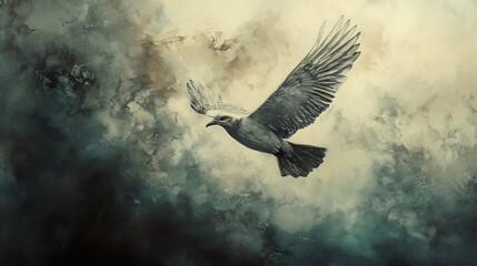 Soaring Dove: Watercolor Painting of a Bird in Flight