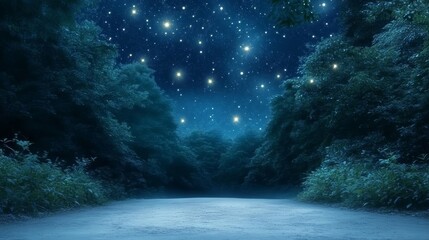 Enchanting purple twilight, a starry night sky illuminates winding road to parts unknown