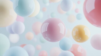 Pastel Colored Spheres Floating in a Soft Blue Background