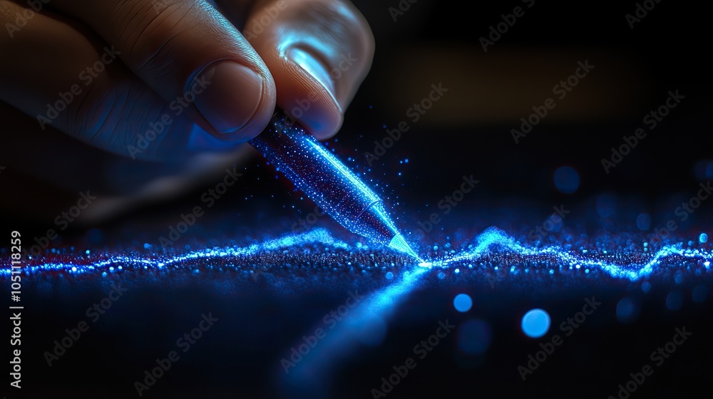 Poster businessman sketches an upward graph on virtual screen, using blue lines to represent rise in sales,