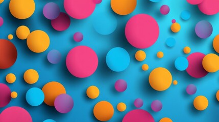 Abstract Colorful Circles with Depth and Shadows on a Blue Background