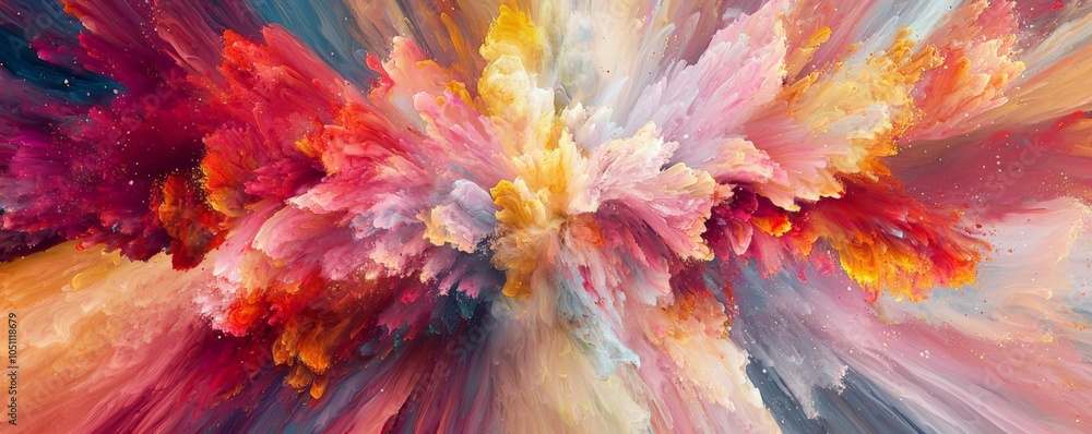 Poster a vibrant abstract artwork bursting with colors and dynamic patterns, evoking feelings of energy and
