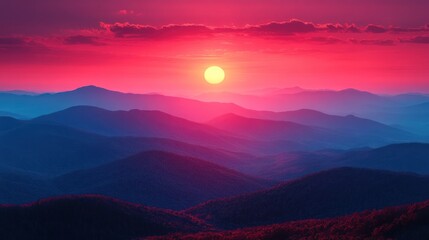 Fototapeta premium Sunset Over Silhouetted Mountain Ranges