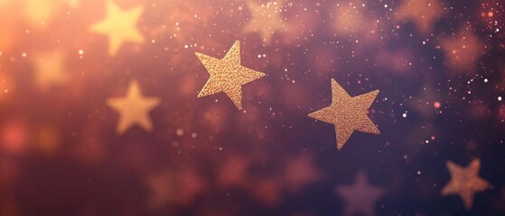 Two Gold Glitter Stars with a Blurred Red and Orange Background