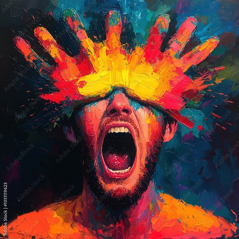 Poster exploring the depths of human emotion through vivid color and abstract expressionism