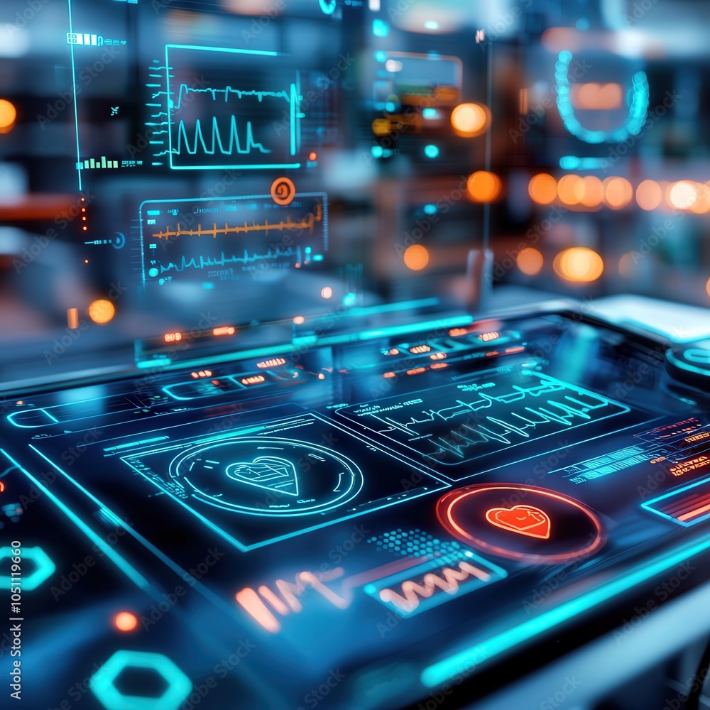 Poster advanced medical monitoring system interface with heart rate visualization and analytics