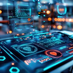 Obraz premium Advanced Medical Monitoring System Interface with Heart Rate Visualization and Analytics