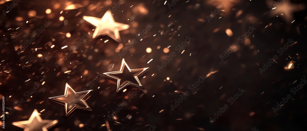 Poster golden stars with sparkles and bokeh effect