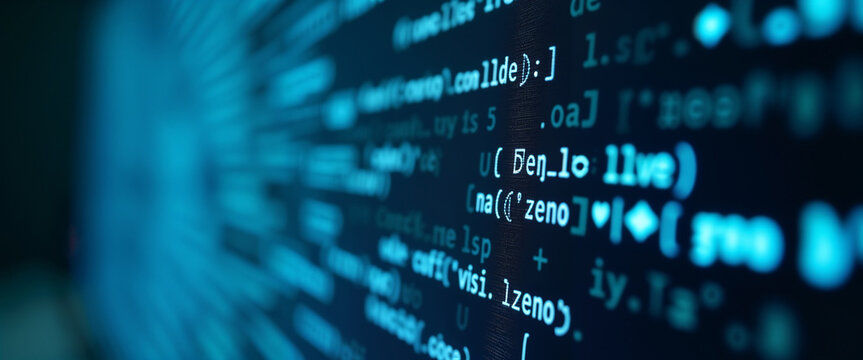 Computer Programming Code Display on Dark Screen with Syntax Highlighting and Text Editor