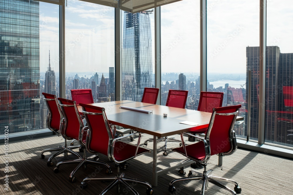 Poster a rooftop meeting area with a large table and chairs. teams gather for brainstorming sessions with a