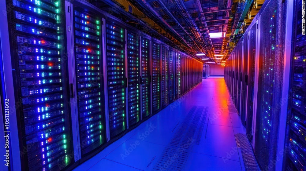 Aufkleber rows of servers in a data center with colorful lights