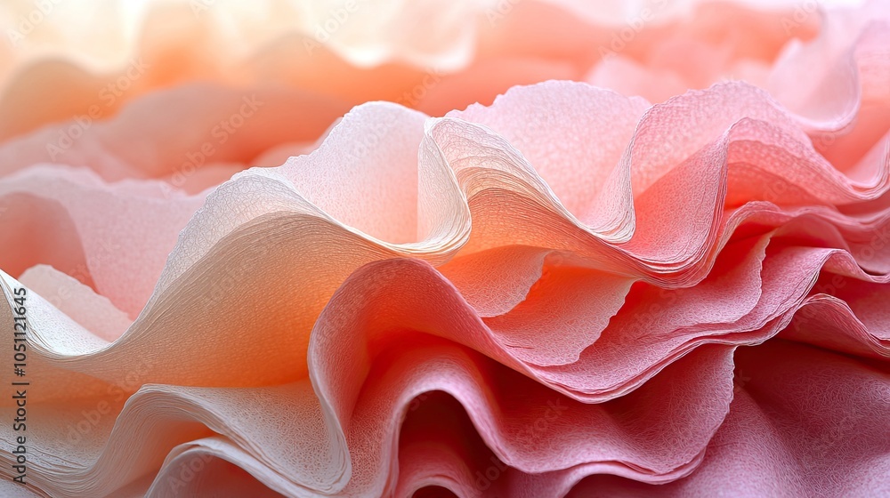 Poster close-up of layered paper sculpture, featuring soft gradient transitions from light beige to pink.im
