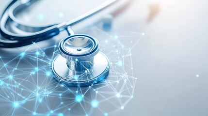 close-up image of a stethoscope resting on a clean white surface,