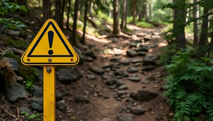 Safety Sign Alerting Hikers to Rocky Terrain Ahead