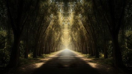 Obraz premium Sunlit Path Through a Forest of Trees