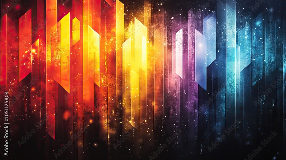Poster colorful arrow-patterned background with plenty of space for text, providing clean, modern design fo
