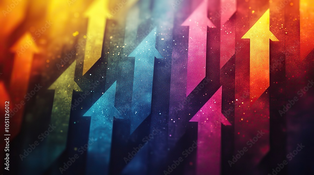 Poster colorful background with arrows pointing in multiple directions, symbolizing the outreach and expans