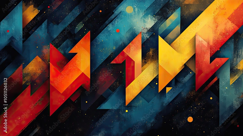 Aufkleber colorful background with arrows pointing in various directions, representing diversity and change in product development.image