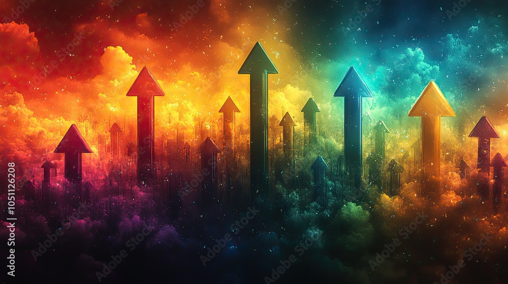 Aufkleber colorful background with arrows pointing upwards, symbolizing growth and success, representing an upward trend in development.